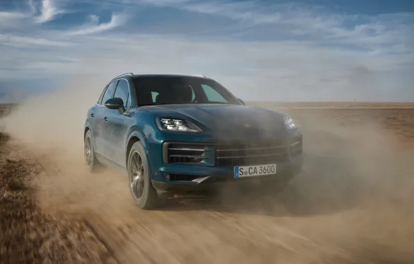 Picture Road, Dust, Porsche, Porsche Cayenne, SUV, Front, full-size luxury SUV, Full-size luxury SUV