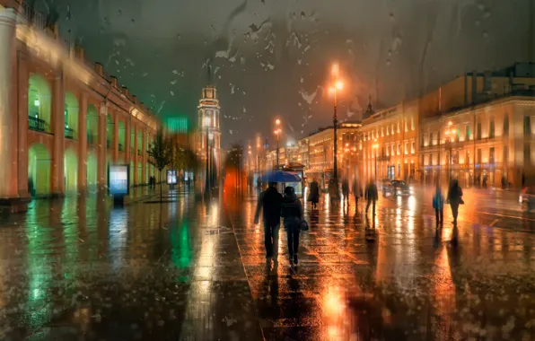 Picture autumn, rain, Saint Petersburg, Nevsky Prospekt, November