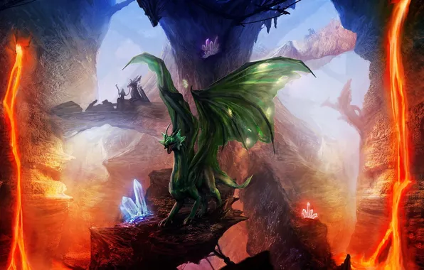 Picture rocks, dragons, art, lava, crystals