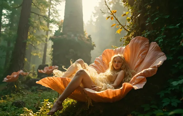Flower, look, girl, tower, fairy, fantasy, blonde, hammock