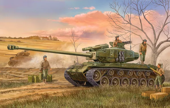 War, art, american, tank, ww2, M-26 Pershing