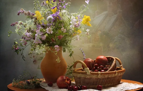 Picture berries, bouquet, still life, cherry, nectarine