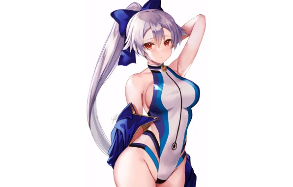 Sexy, long hair, blue, anime, red eyes, pretty, swimsuit
