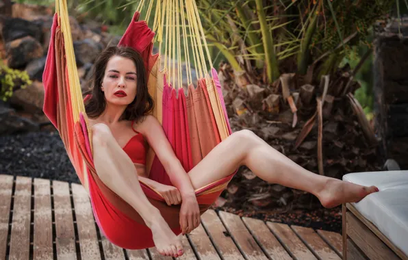 Picture girl, face, hair, hammock, legs