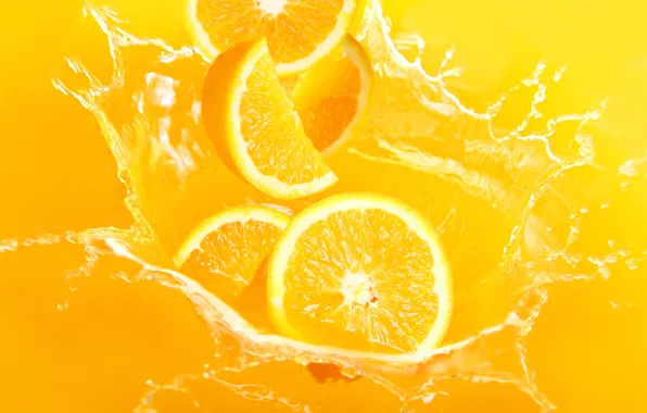 Picture drops, squirt, orange, splash, juice, slices, juicy, delicious