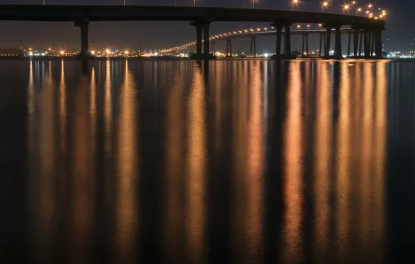 Picture bridge, the city, lights, reflection, river