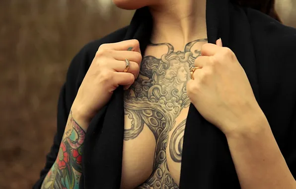 Chest, girl, tattoo
