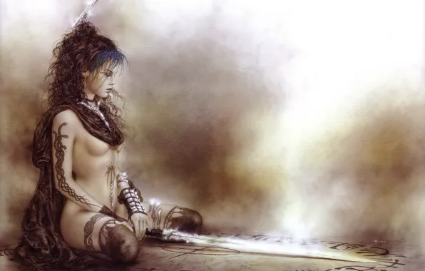 Snakes, girl, body, Shine, sword, ritual, piercing, signs