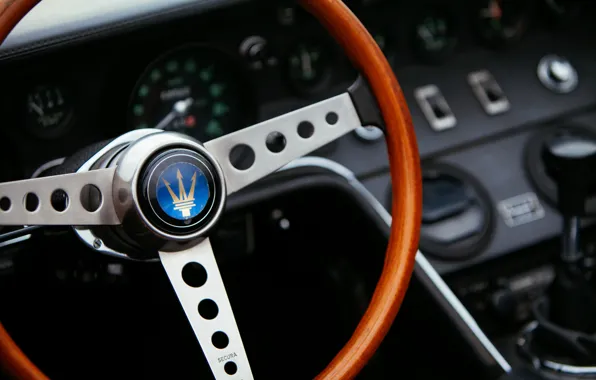 Picture black, Maserati, devices, 1969, Roadster, spider, steering wheel, Ghibli Spider