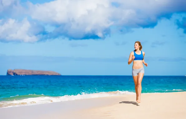Sea, girl, shore, sport, running
