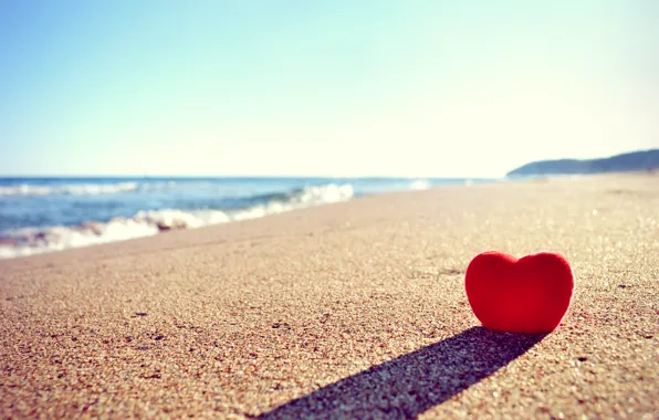 Sand, sea, beach, red, shore, Sunny, heart