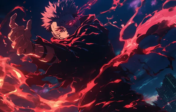 Fire, anime, battle, art, battle, jujutsu kaisen, tribes, sukuna