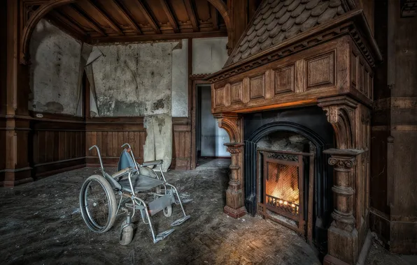 Room, stroller, fireplace