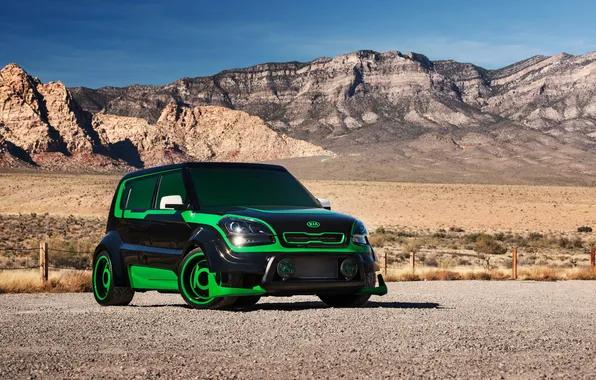 Picture mountains, nature, photo, car, 2012, KIA, Green Lantern, Soul