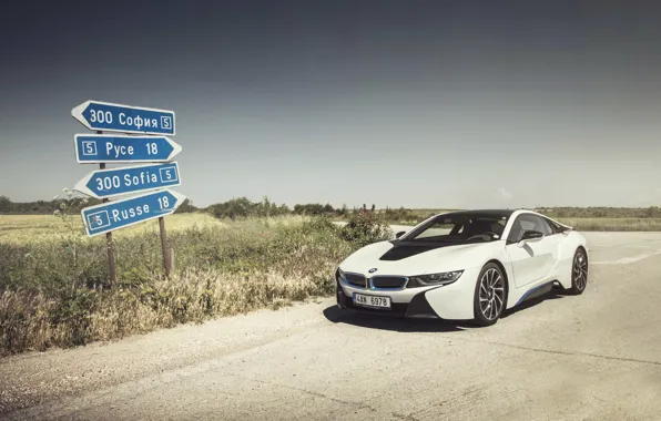 Picture the sky, shadow, wheel, front, solar, BMW i8, signs