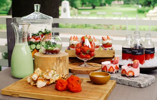 Picture glass, food, strawberry, juice, dessert, sweet