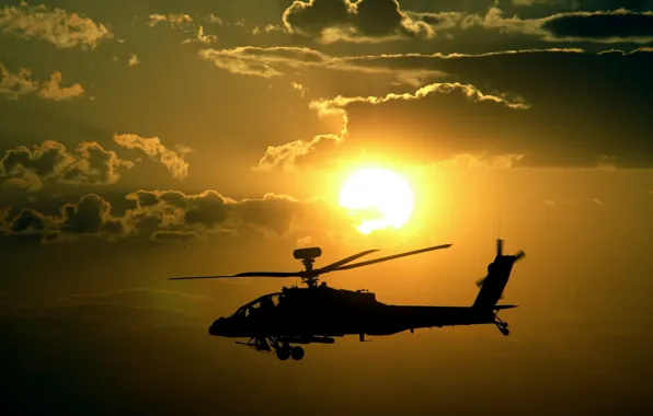 Sunset, helicopter, sunset, apache, helicopter
