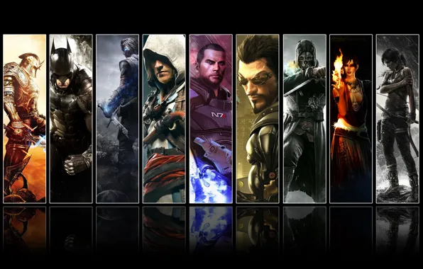 Picture Tomb Raider, Batman, Deus Ex, Assassin's Creed, Dragon age, Kingdoms of Amalur, Mass effect, Dishonored