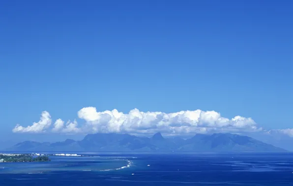 Picture sea, mountains, island, Clouds