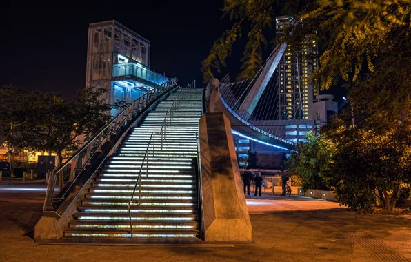 Night, bridge, design, ladder, stage, USA, San Diego, Pedestrian bridge