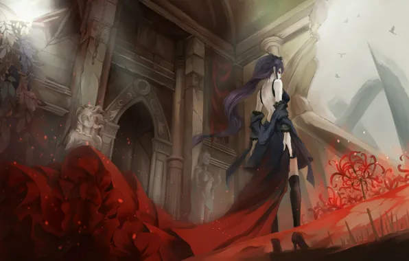 The ruins, crows, red eyes, Tokyo Ghoul, Kamishiro Rize, Tokyo Monster, a bloody mist, he …