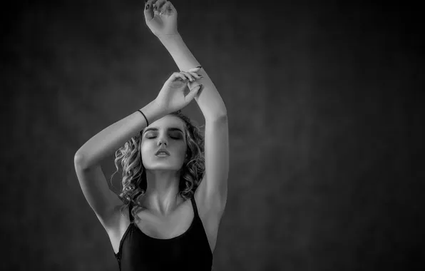 Look, girl, pose, Victoria, hands, black and white, Vladimir Vasiliev
