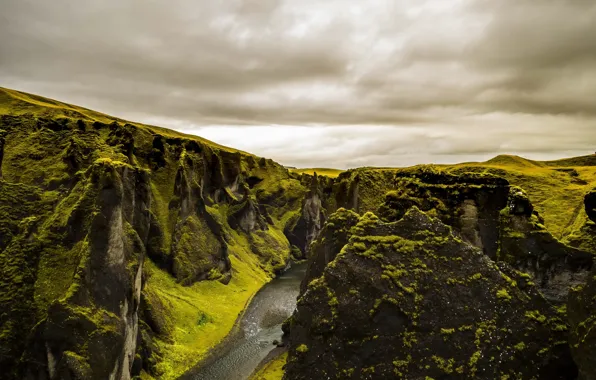 Picture waterfall, Rock canyon, Iceland