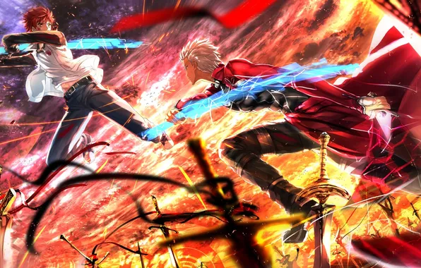 Picture weapons, magic, blood, sword, anime, art, guys, the battle