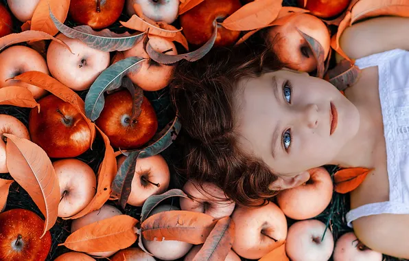 Autumn, apples, girl