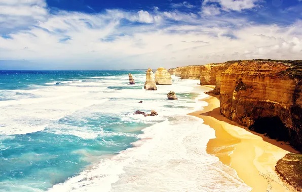 Beach, water, australia, cliffs, dodici apostoli