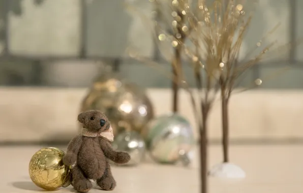 Balls, decoration, trees, branches, childhood, background, toy, Shine