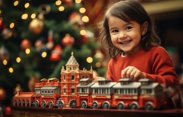 Joy, lights, smile, the game, toys, train, the engine, the car