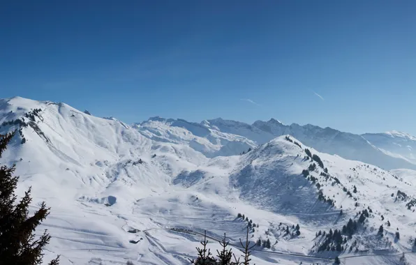 Picture winter, the sky, snowy mountains