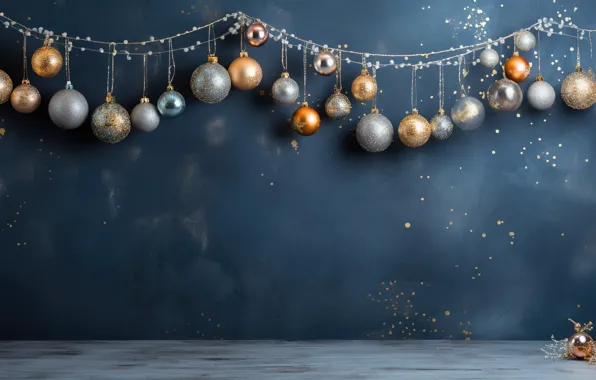 Decoration, the dark background, balls, New Year, Christmas, golden, new year, Christmas