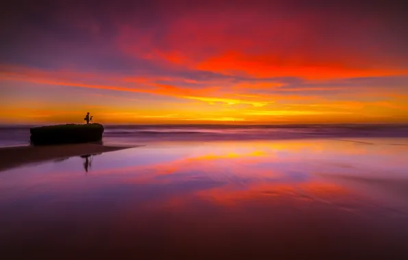 Picture sea, sunset, night, nature, shore, people