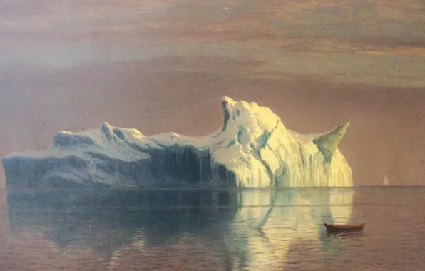 Boat, picture, Iceberg, seascape, Albert Bierstadt