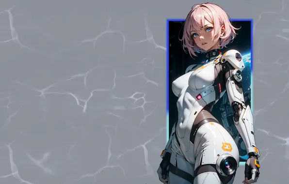 Space, girl, anime, figure, short hair, pretty, babe, curves