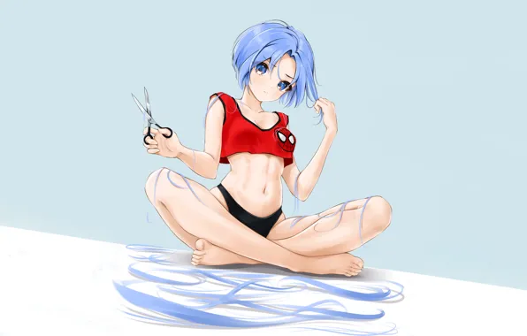 Picture girl, sexy, lingerie, blouse, panties, anime, blue eyes, beautiful