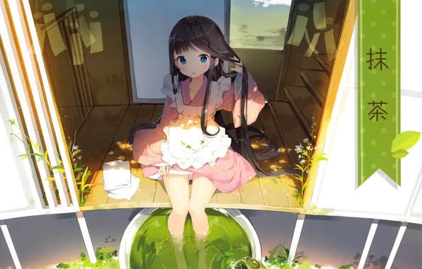 Picture water, house, hair, art, girl, sitting, anmi
