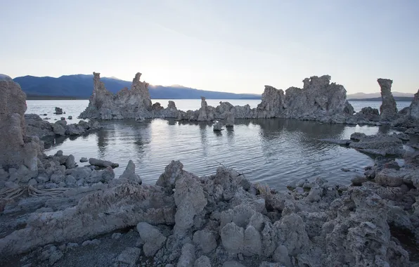 Picture water, lake, stones, hills