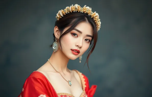 Picture look, girl, face, portrait, makeup, Asian, AI art, nyeroset