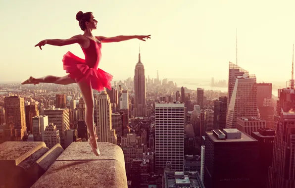 Roof, girl, the city, pose, height, home, dance, figure