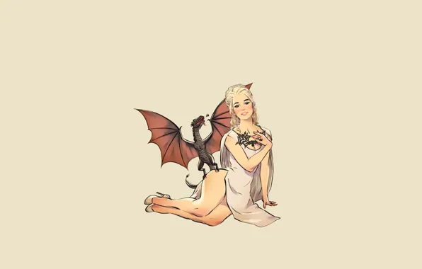 Picture fantasy, vintage, pinup, minimalism, background, dragon, Game of Thrones, Daenerys Targaryen