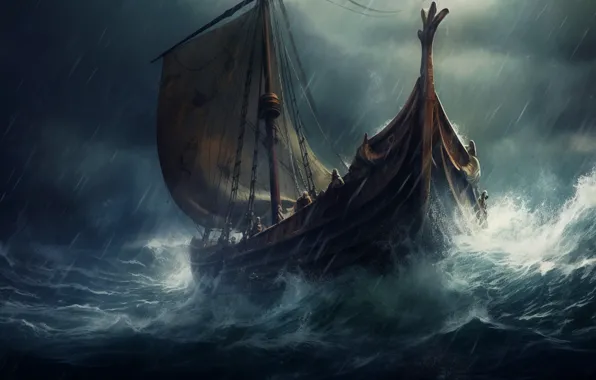 Sea, the storm, wave, water, clouds, storm, people, element