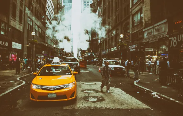 Picture yellow, Manhattan, NYC, New York City, Street, taxi, Midtown