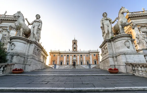 Rome, Italy, ladder, statue, Capitol hill