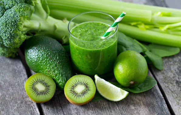 Picture greens, glass, kiwi, juice, green, lime, tube, fruit