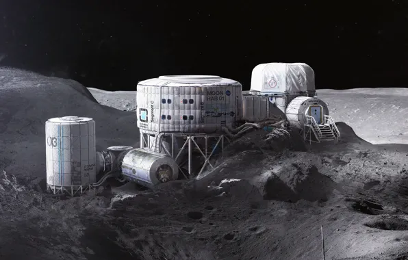 Hills, stars, station, base, Twardowskys Moon habitat