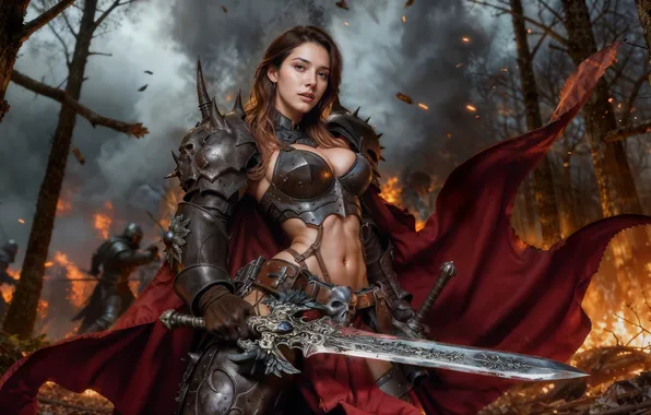 Picture weapons, sword, armor, warrior, digital art, digital art, woman warrior, artificial intelligence