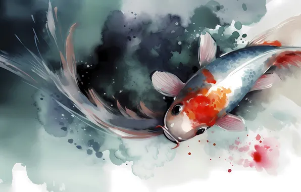 Fish, watercolor, carp, koi